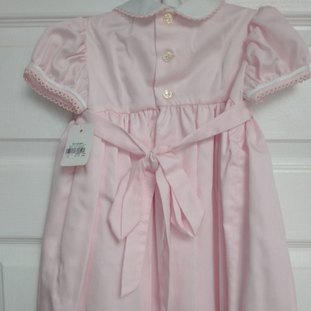 Vintage Dulces Smocked Girls Pink and White Dress, size 24 months - Picture 9 of 14